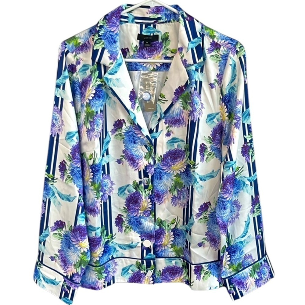 NWT J. Crew Drapey Button-Up Top Vintage Floral Stripe Size Medium